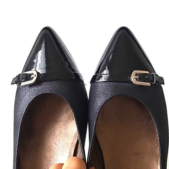 AGL Block Heel Pumps, Black Canvas & Patent Leather Shoes, Size 8 - Picture 5 of 13